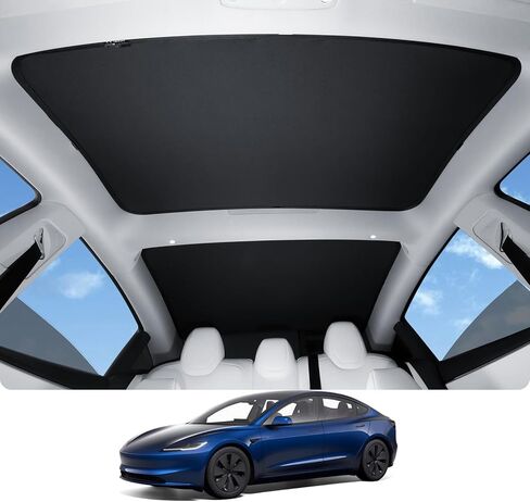 Motrobe 2024 ترقية Tesla Model 3 Highland Sunshade Roof [لا يتدلى أبدًا، لا توجد فجوات] ظل شمسي للسقف الزجاجي [طلاءات كريستال ثلجي نانو] عازل للحرارة للحماية من الشمس للطراز 3 ملحقات Highland رمادي in Kuwait