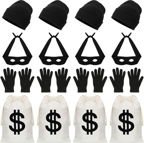 QZYL Robber Costume Set, Thief Cosplay Beanie Cap Gloves Eye Masks Canvas Money Bags for Halloween Burglar Theme Party in Saudi Arabia