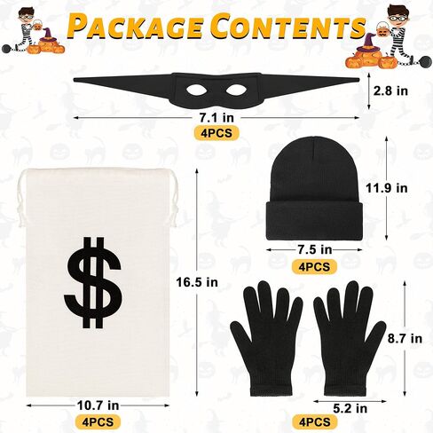 QZYL Robber Costume Set, Thief Cosplay Beanie Cap Gloves Eye Masks Canvas Money Bags for Halloween Burglar Theme Party in Saudi Arabia