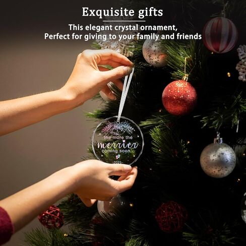 Christmas Ornaments, 3 * 3Inch Transparent Glass Expecting Baby 2025 Baby Announcement Ornament The More The Merrier Coming Soon 2025 Pregnancy Xmas Hanging Decor for Husband Grandparents Aunt Uncle in Kuwait