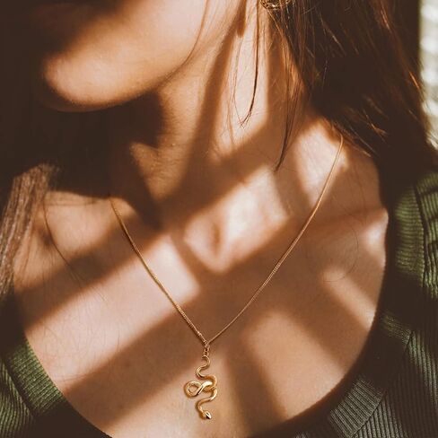 MEVECCO Dainty Gold Snake Necklace for Women 18k Gold Plated Serpent Snake Charm Necklace Cubic Zircon Snake Pendent Chunky Gold Snake Simple Minimalist Delicate Handmade Boho Jewelry For Her in Saudi Arabia