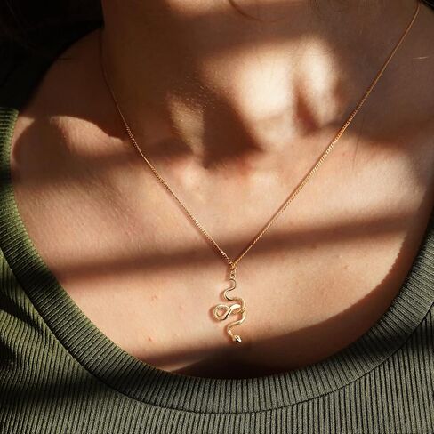 MEVECCO Dainty Gold Snake Necklace for Women 18k Gold Plated Serpent Snake Charm Necklace Cubic Zircon Snake Pendent Chunky Gold Snake Simple Minimalist Delicate Handmade Boho Jewelry For Her in Saudi Arabia