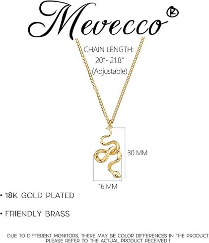 MEVECCO Dainty Gold Snake Necklace for Women 18k Gold Plated Serpent Snake Charm Necklace Cubic Zircon Snake Pendent Chunky Gold Snake Simple Minimalist Delicate Handmade Boho Jewelry For Her in Saudi Arabia