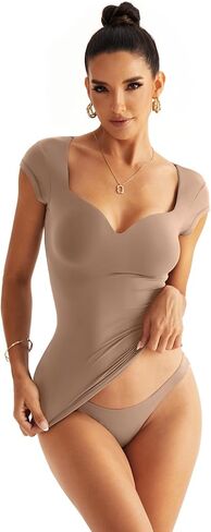 Micticsi Women Sweetheart Neckline Top Double Lined Short Sleeve T Shirts Y2K Slim Fit Going Out Tops 2024 in Kuwait