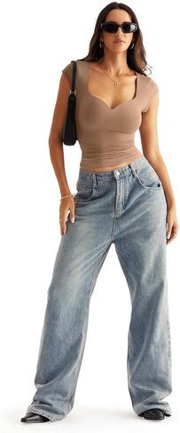 Micticsi Women Sweetheart Neckline Top Double Lined Short Sleeve T Shirts Y2K Slim Fit Going Out Tops 2024 in Kuwait