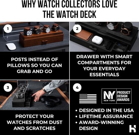 Elevate Your Watch Collection with The Watch Deck – Premium Watch Display Case for 4 Watches – Unique Valentine's Day Gift for Men – Wooden Mens Watch Box & Watch Case – Lifetime Assurance Included in Kuwait