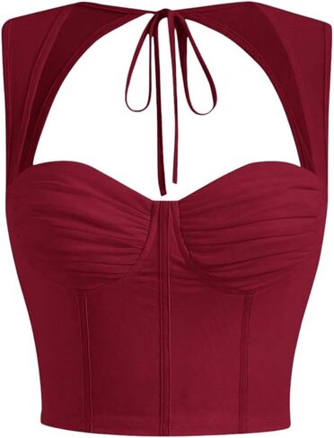 COZYEASE Women's Tie Back Sweetheart Neck Ruched Crop Tank Top Sleeveless Bustier Tops in Saudi Arabia