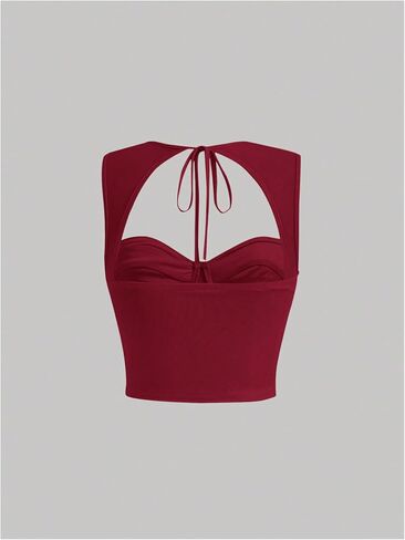 COZYEASE Women's Tie Back Sweetheart Neck Ruched Crop Tank Top Sleeveless Bustier Tops in Saudi Arabia