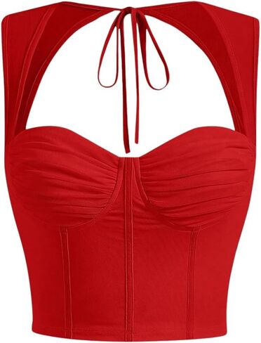 COZYEASE Women's Tie Back Sweetheart Neck Ruched Crop Tank Top Sleeveless Bustier Tops in Saudi Arabia