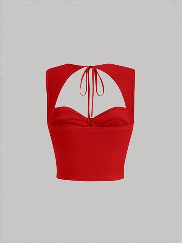 COZYEASE Women's Tie Back Sweetheart Neck Ruched Crop Tank Top Sleeveless Bustier Tops in Saudi Arabia