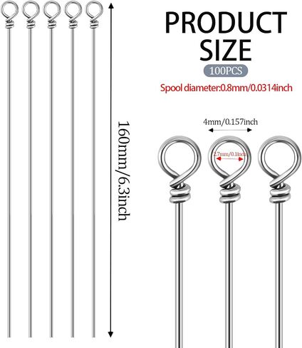 100 Pack Fishing Looped Spinner Shaft, Stainless Steel Spinner Bait Wire Fishing Lure Making Supplies Fishing Spinner Shaft Lure Making Kit Rigs for Freshwater Bass Trout Walleye Salmon Catfish in Saudi Arabia