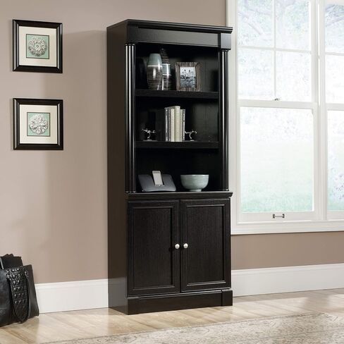 Sauder Palladia Library with Doors/Book Shelf, L: 29.37" x W: 13.90" x H: 71.85", Select Cherry in Kuwait