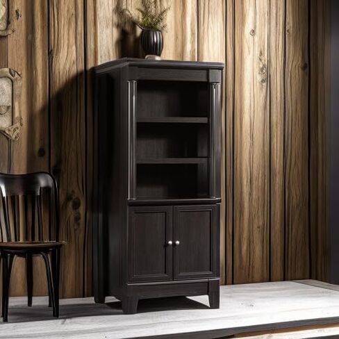 Sauder Palladia Library with Doors/Book Shelf, L: 29.37" x W: 13.90" x H: 71.85", Select Cherry in Kuwait
