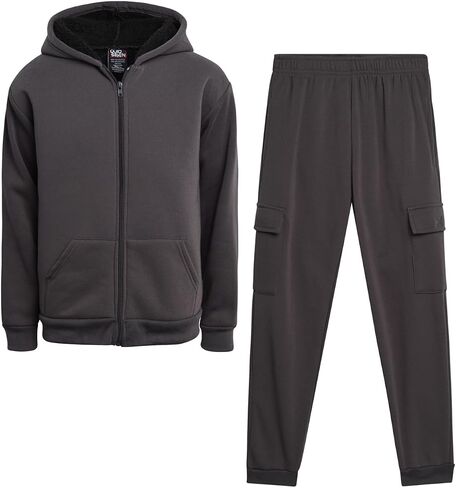 Boys' Sherpa Fleece Jogger Set - 2 Piece Basic Solid Full Zip Warm Cozy Sherpa Hoodie and Sweatpants (Size: 8-18) in Saudi Arabia