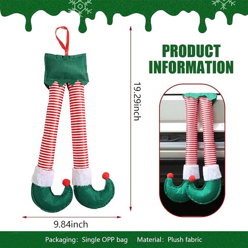 1 PC Car Christmas Elf Legs, 9.84" x 19.29" Creative Santa Legs Trunk Hanging, Fun Christmas Car Exterior Decoration, Suitable for Most Car Trunk Decorations (Green #Stripes) in Saudi Arabia