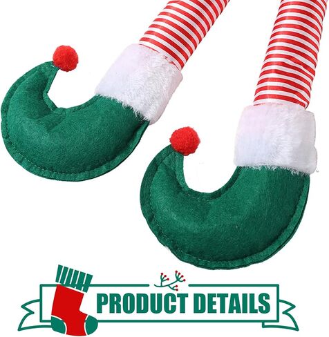 1 PC Car Christmas Elf Legs, 9.84" x 19.29" Creative Santa Legs Trunk Hanging, Fun Christmas Car Exterior Decoration, Suitable for Most Car Trunk Decorations (Green #Stripes) in Saudi Arabia