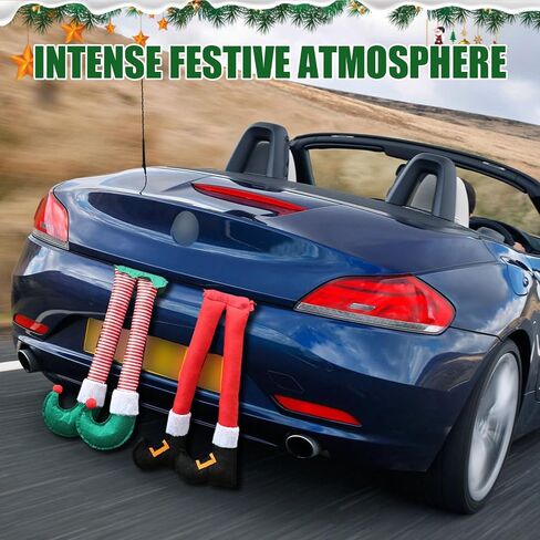 1 PC Car Christmas Elf Legs, 9.84" x 19.29" Creative Santa Legs Trunk Hanging, Fun Christmas Car Exterior Decoration, Suitable for Most Car Trunk Decorations (Green #Stripes) in Saudi Arabia