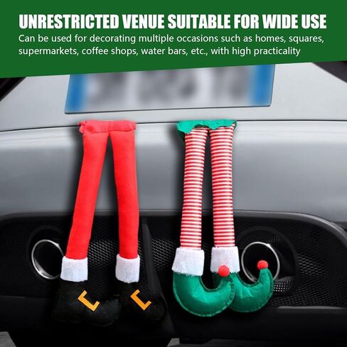 1 PC Car Christmas Elf Legs, 9.84" x 19.29" Creative Santa Legs Trunk Hanging, Fun Christmas Car Exterior Decoration, Suitable for Most Car Trunk Decorations (Green #Stripes) in Saudi Arabia