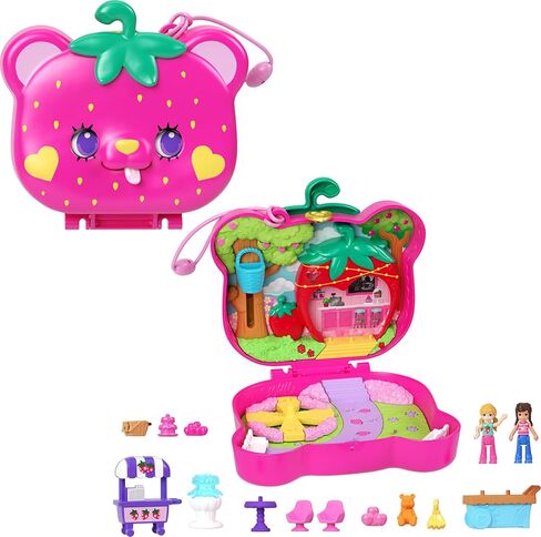Polly Pocket Dolls and Playset, Travel Toy with Fidget Exterior, Straw-Beary Patch Compact with 12 Accessories in Kuwait