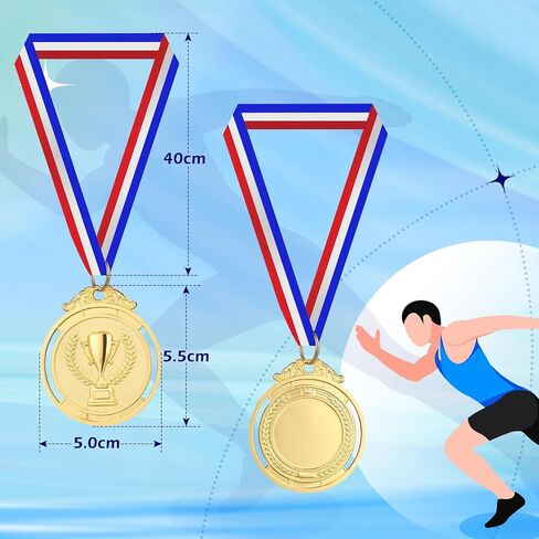 GeeRic 12 Pieces Gold Medal with Neck Ribbons, Kids Reward Medal, Winner Medals Gold Prizes for Sports, Competitions, Party, Olympic Style 2 inch in Kuwait