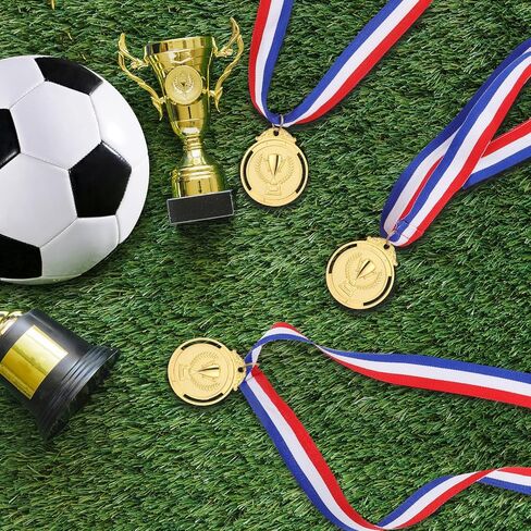 GeeRic 12 Pieces Gold Medal with Neck Ribbons, Kids Reward Medal, Winner Medals Gold Prizes for Sports, Competitions, Party, Olympic Style 2 inch in Kuwait