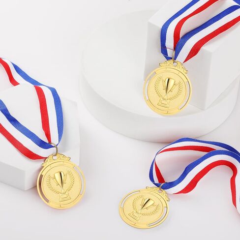 GeeRic 12 Pieces Gold Medal with Neck Ribbons, Kids Reward Medal, Winner Medals Gold Prizes for Sports, Competitions, Party, Olympic Style 2 inch in Kuwait