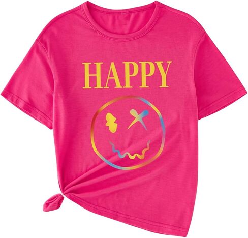 SweatyRocks Girl's T Shirts Letter Graphic Round Neck Short Sleeve Drop Shoulder Tees Tops in Saudi Arabia