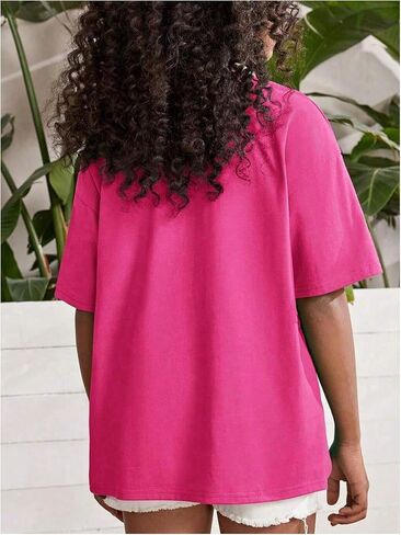 SweatyRocks Girl's T Shirts Letter Graphic Round Neck Short Sleeve Drop Shoulder Tees Tops in Saudi Arabia