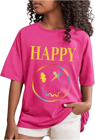SweatyRocks Girl's T Shirts Letter Graphic Round Neck Short Sleeve Drop Shoulder Tees Tops in Saudi Arabia