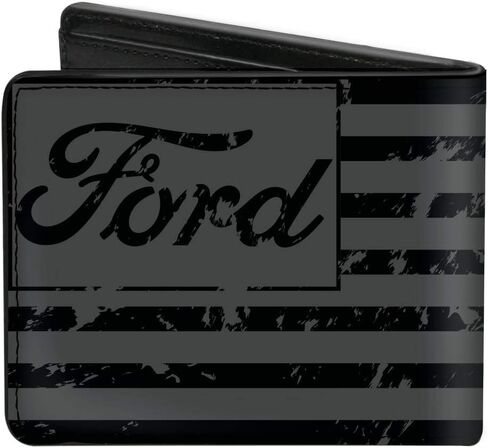 Buckle-Down Men's Ford Wallet, Bifold, Script Americana Flag Weathered Gray Black, Vegan Leather, 4.0" x 3.5" in Saudi Arabia