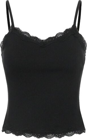 SOLY HUX Girl's Sleeveless Lace Trim Camisoles Spaghetti Strap Ribbed Crop Tank Tops in Saudi Arabia