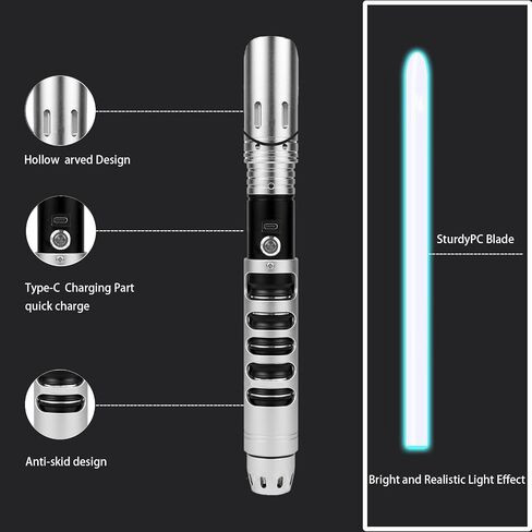 Motion Control Light Saber Smooth Swing Lightsabers Heavy Duty Metal Hill FX Dueling Saber with 16 Sounds Fonts 16 RGB Infinite Color Changing Cosplay（Silver） in Saudi Arabia