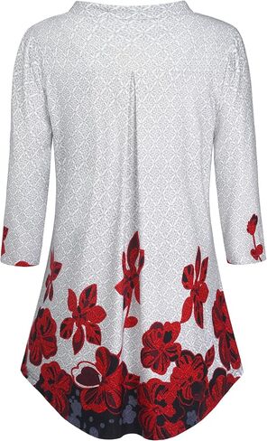 BAISHENGGT Womens 3/4 Sleeve Floral Printed Notch V Neck Blouses Tunics Tops in Saudi Arabia
