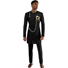 Men's Suits Slim Fit Single Breasted Embroidery Blazer and Trousers Set Dashiki Outfits African Clothes