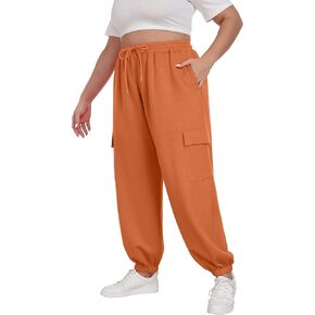 OLRIK Plus Size Pants 2024 Trendy Cargo Sweatpants Adjustable Drawstring Joggers Loose Fit Lounge Trousers with Pockets