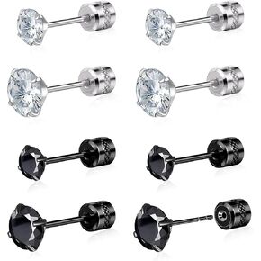 Threadless Flat Back Stud Earrings Hypoallergenic Surgical Stainless Steel FlatBack Stud Earrings Set Multipack, Cubic Zirconia Piercing Earrings Stud Jewelry for Men Women