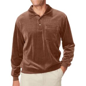 Men's Long Sleeve Polo Shirts Casual Velvet Shirt Real Pocket Business Fall Velour T-Shirt