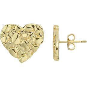 14k Gold Plated Rough Textured Cookie Heart Shape Nugget Stud Earrings For Men/Women Unisex