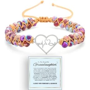 For Granddaughter - For You Are Always In Mine Beads Bracelet,Double Layer Natural Jasper Beaded Wrap Bracelet, Infinity Heart Bracelet for Granddaughter