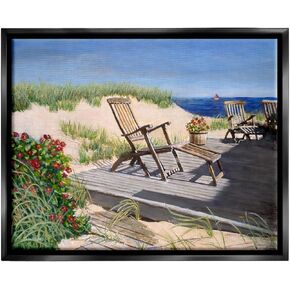 Stupell Industries Relaxing Waterfront Boardwalk Beach Chairs Summer Scene Floating Framed Wall Art, Design By Tom Mielko