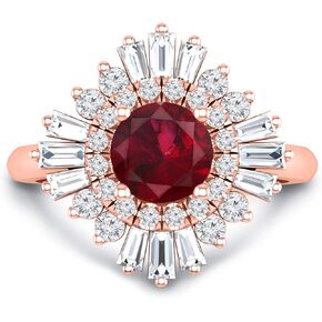 Diamond Wish 3/4 Carat Baguette Diamond and 1 Carat Red Ruby Halo Engagement Ring in 14k Gold (H-J, I1-I2, cttw) Size 4 to 9