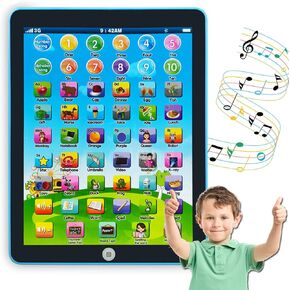 Kids Learning Pad/Tablet Interactive Toddler Toys with Words Numbers Alphabets Music English Electronic Educational Toy for Preschool Boys & Girls 3-8 Years Old (Blue)