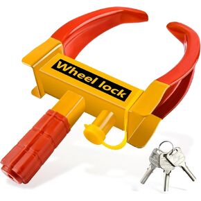Universal Wheel Lock, Heavy Duty Tire Lock, Automobile Security Anti Theft Lock for Trailers SUV Boats ATV's Motorcycles Golf Cart with 3 Keys (Red-Yellow)