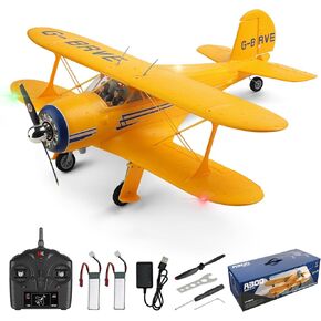 CKYSCHN WLtoys A300 4-Ch RC Plane, Beechcraft D-17 RC Airplanes with Lights, 6G/3D Brushless RC Planes with 2 Batteries, 2.4G Remote Control RC Airplanes Gifts for Adults (Yellow)