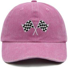 Kids Racing Car Flag Hat for Boys Ages 6-12, Adjustable Embroidered Washed Race Car Baseball Cap for Youth Teens Girls