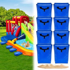 8 Pcs Waterproof Sturdy Outdoor Toy Sandbag with Handles, 50lb Capacity, Upgraded Labor Saving Handles 8pcs - Safe Inflatable Bounce Houses, Water Slides and Tents, Blue (8)
