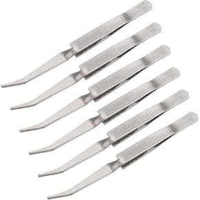 WANDIC 6 Pcs Cross Locking Tweezers, Bent Reverse Action Stainless Steel Tweezers for Electronics Laboratory Jewelry Craft