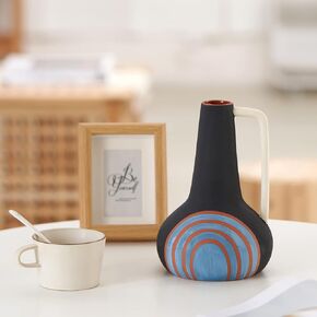 Ceramic Vase for Home Living Room Decor, Pampas Grass Vase for Decor,Farmhouse Decor Unique Terracotta Boho Flower Vase Multicolor Stripes Design Vase