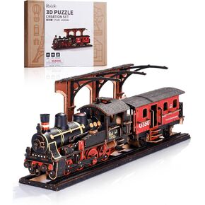 Rolife 3D Wooden Puzzle for Adults, DIY Wood Model Train Sets, Mechanical Vehicle Model Building Kits-Brain Teaser Puzzle Toys with 365 Pcs-Creative Birthday for Kids