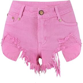 Womens Ripped Denim Shorts Mid Waisted Cutoff Distressed Roll Hem Jeans Summer Hot Shorts with Pockets